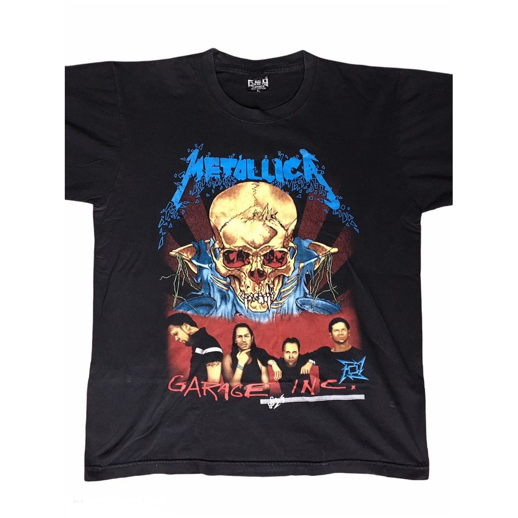 Camiseta Oversized Preta Unissex de Algodão, com Estampa do Metallica "Garage Inc.", Estilo Heavy Metal e Vintage
