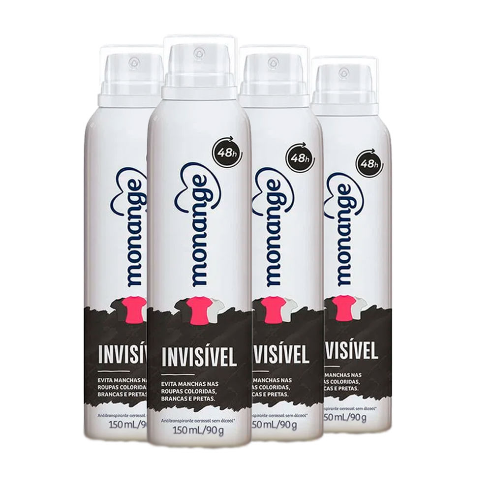 Kit Desodorante Aerosol Monange Invisível 90g - 4 unidades em Oferta na Shopee