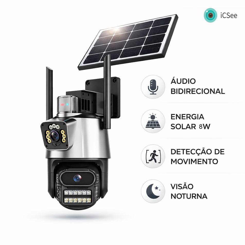 Câmera de Segurança 4G Wifi Solar IP66 Full HD com Alarme Visão Noturna Áudio Bidirecional