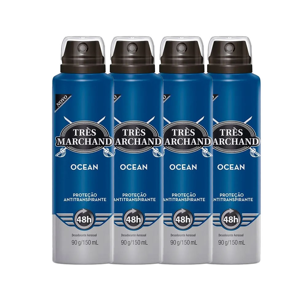 Kit Desodorante Aerosol Tres Marchand Ocean 150g - 4 Unidades em Oferta na Shopee