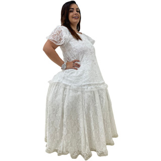 Conjunto Saia e Bata Evasê Em Renda Umbanda Candomblé