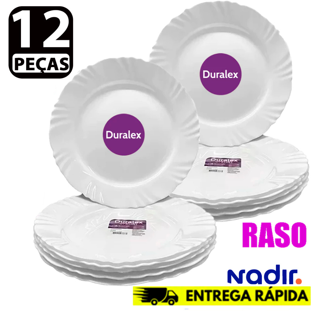Kit Jogo 12 Pratos Raso Nadir Duralex Vidro Temperado Branco Pétala Almoço e Jantar Branco Opaline