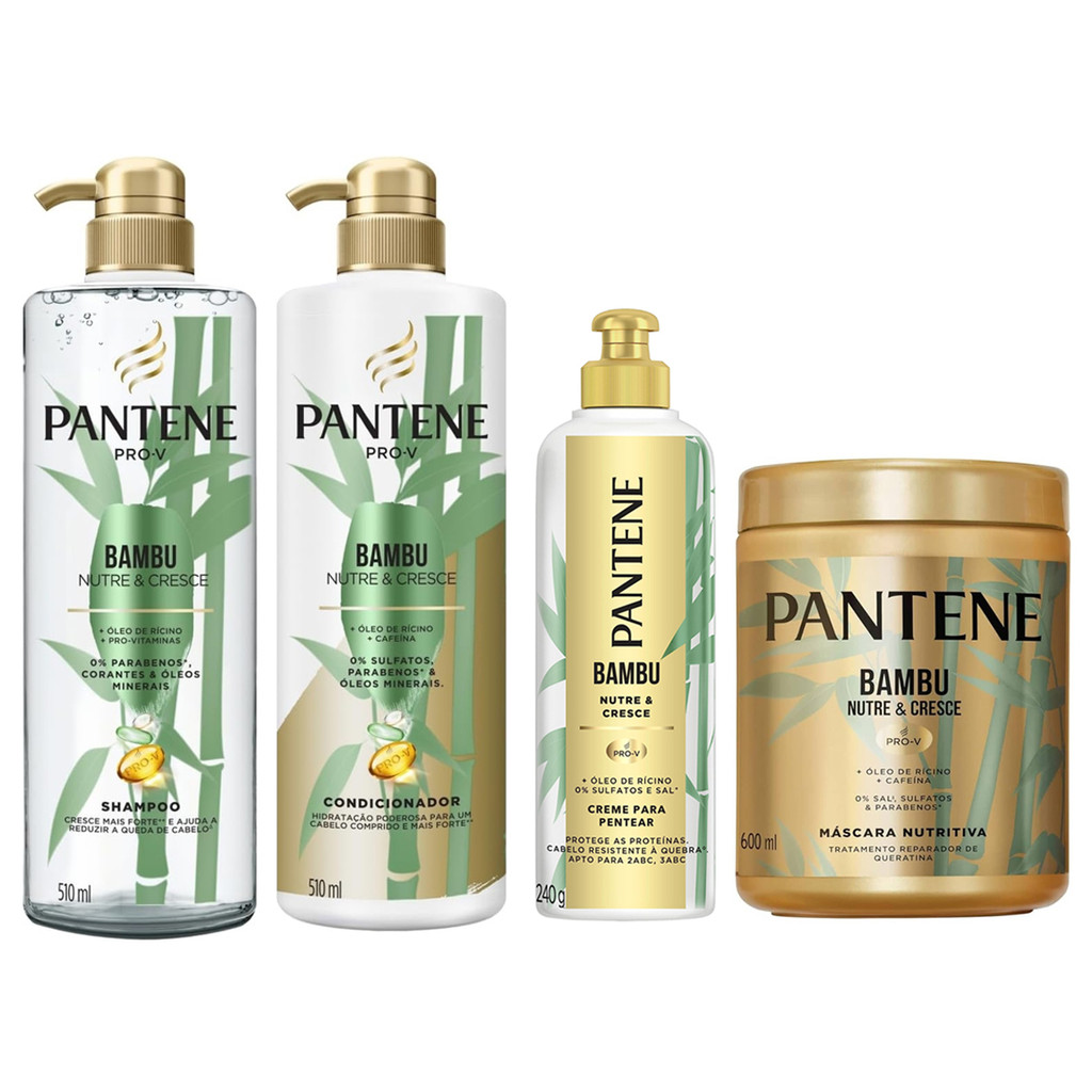 KIT PANTENE SH  + COND 510ML + CR 240G + MÁSC 600ML BAMBU NUTRE E CRESCE em Oferta na Shopee