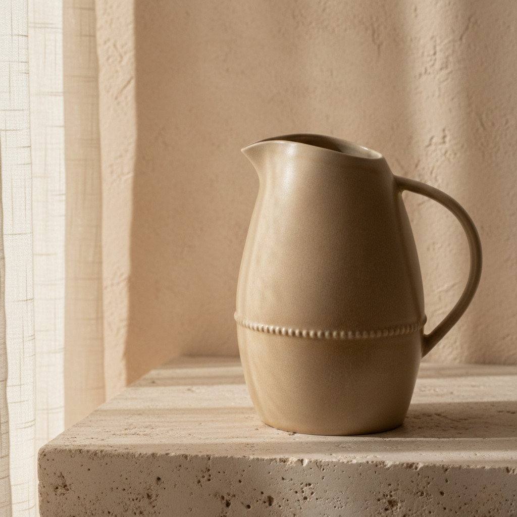 Jarra em Ceramica Detalhes Esferas Bege 1L 19x15x11cm