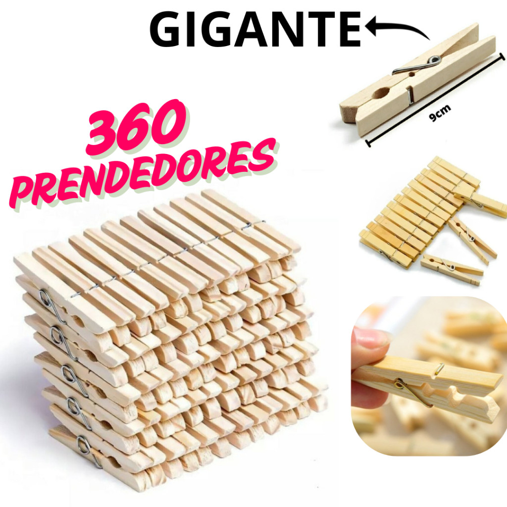 KIT Pregador de Madeira GIGANTE – Mega Reforçados – 60/120/180/360 Un – Envio FULL em Oferta na Shopee