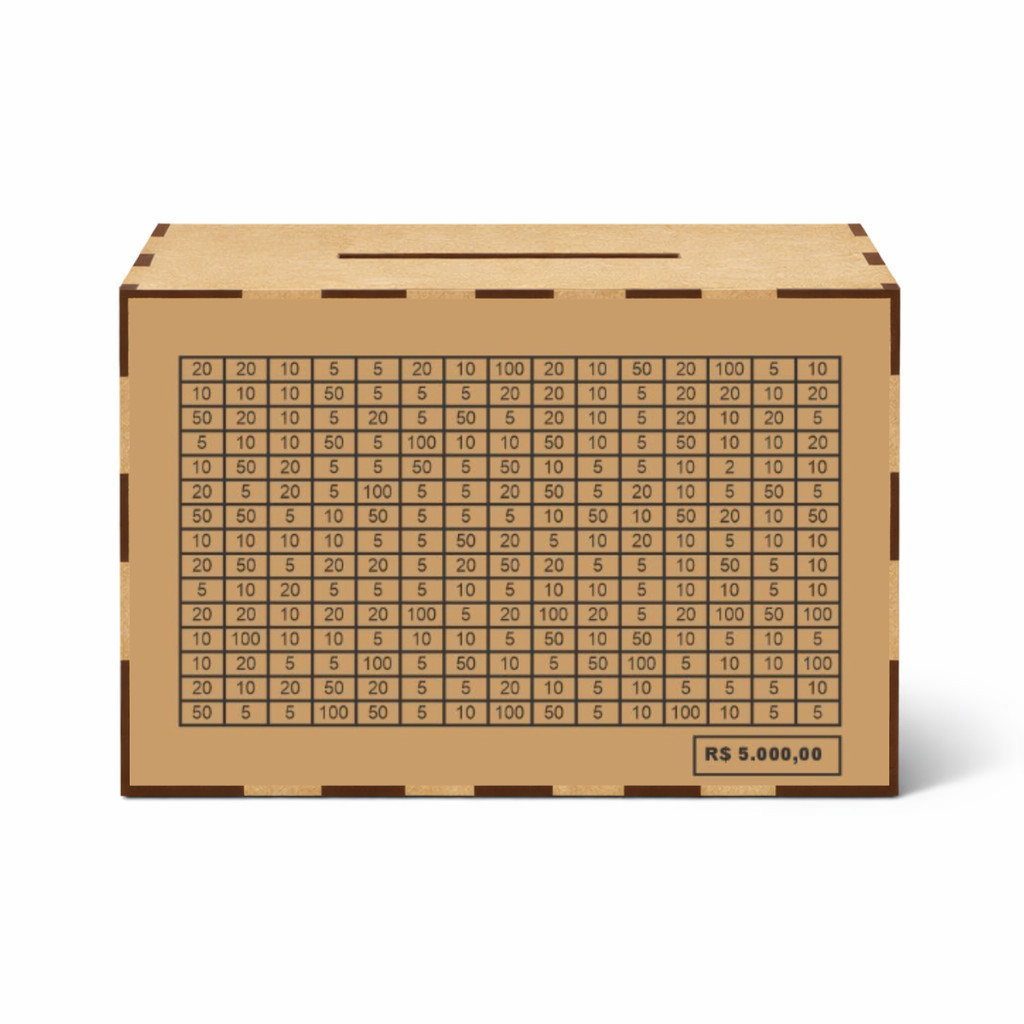 Caixa Cofre Desafio 250 Depósitos em MDF com Meta 5 Mil ou 10 Mil para Planejamento Financeiro