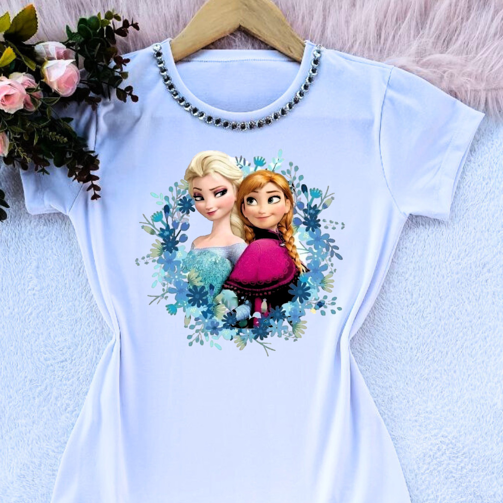 Camiseta blusa camisa t shirt feminina Elza e Ana com e sem pedrarias