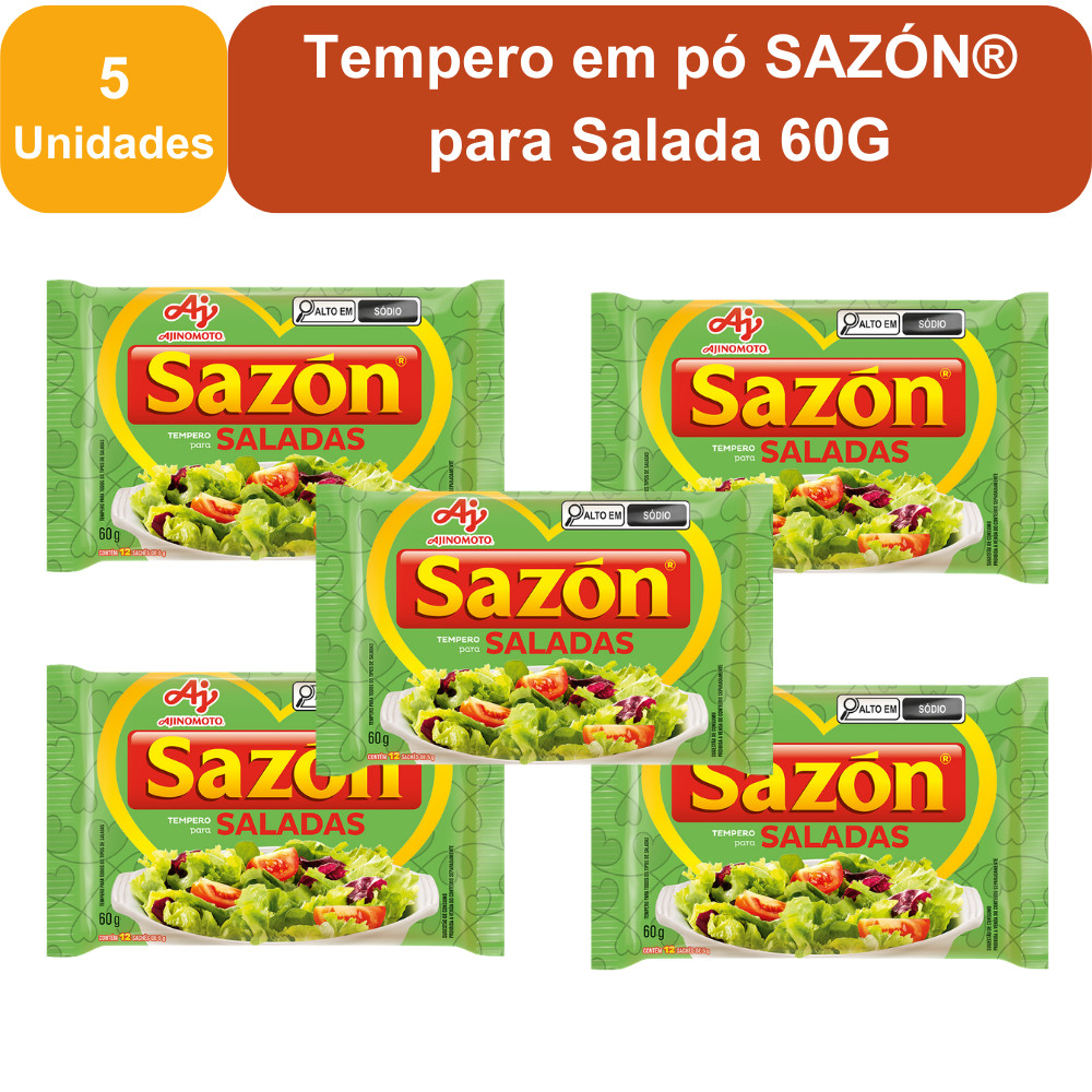 Kit 5 Unidades Tempero em pó SAZÓN® para Salada 60G em Oferta na Shopee