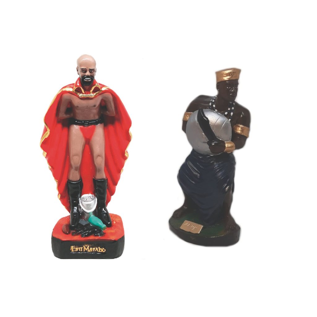 Escultura Estatueta Imagem Estátua Gesso 22cm Altar Congá Orixá Ogum E Exu Marabô Candomblé Umbanda