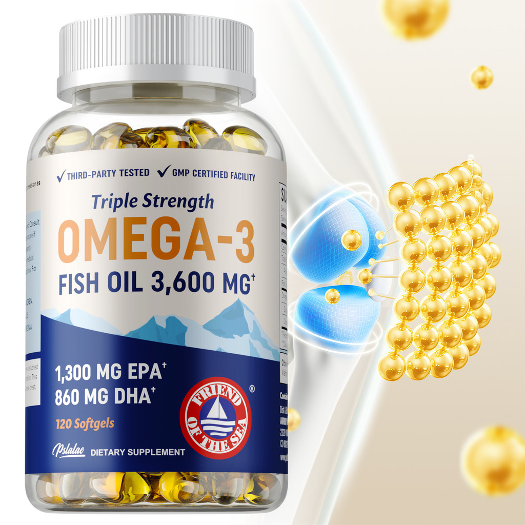 Pslalae contains omega-3 fish oil extract - 30/60/120 capsules, suitable for adults, gluten-free.