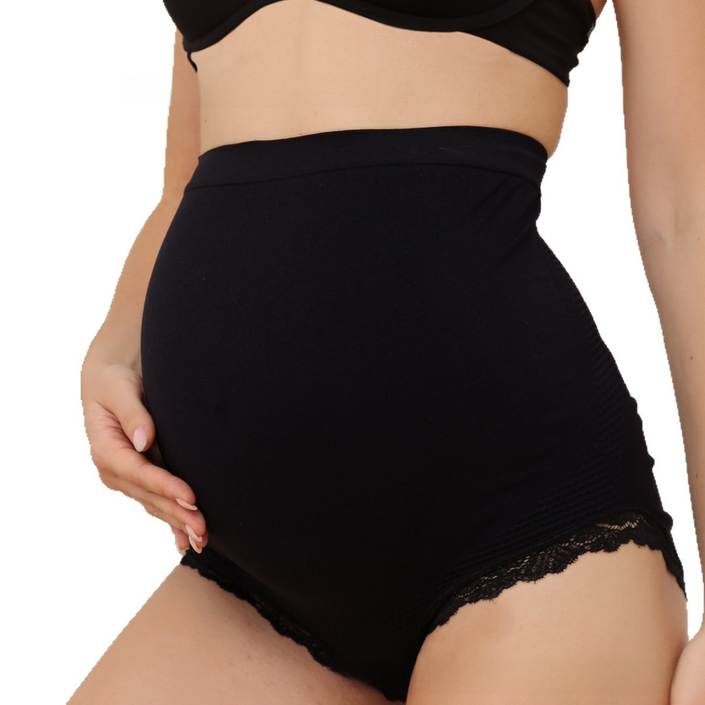 Calcinha Feminino Grávidas Cintura Alta de Algodão Barriga Elevador Cor Sólida Renda Confortável