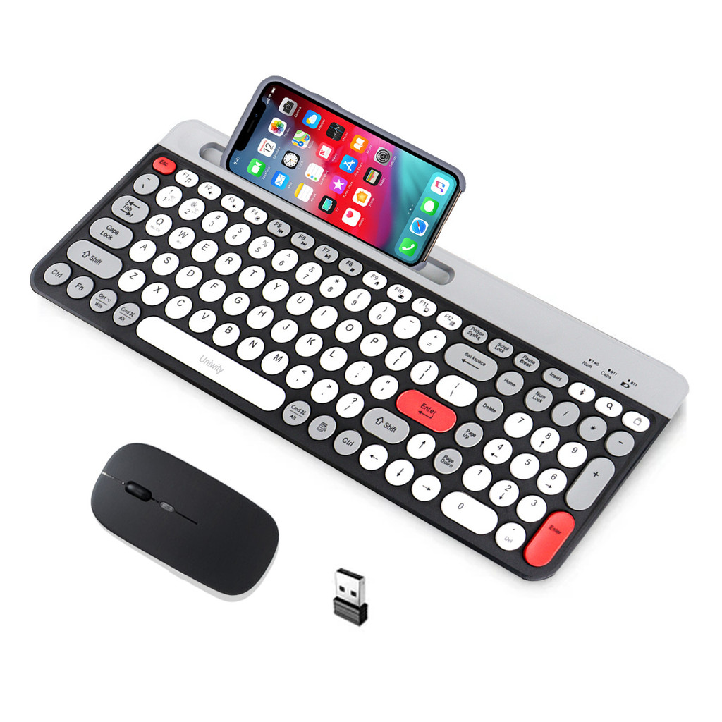 Uniwity Kit Teclado e Mouse Sem Fio Recarregável com Teclas Redondas Compatível com Tablet e PC