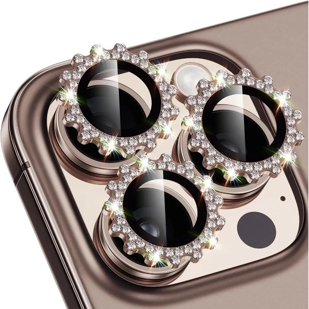 Desert Titanium Bling Brilhante 3D Gear Diamond Protetor De Lente De Câmera Para IPhone 17 11 12 13 14 15 16 Pro Max Plu