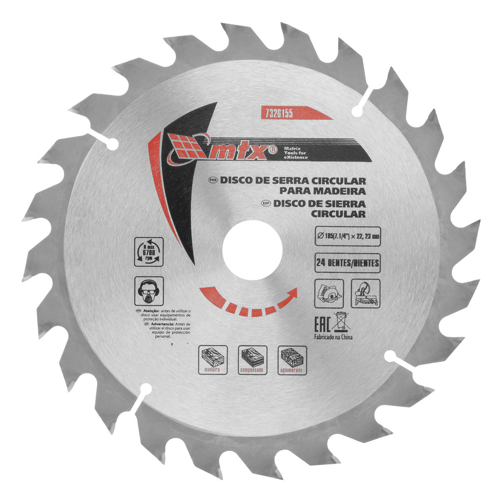 Disco Serra Circular 7,1/4 Pol 185x22,23mm 24D 1 Peça MTX