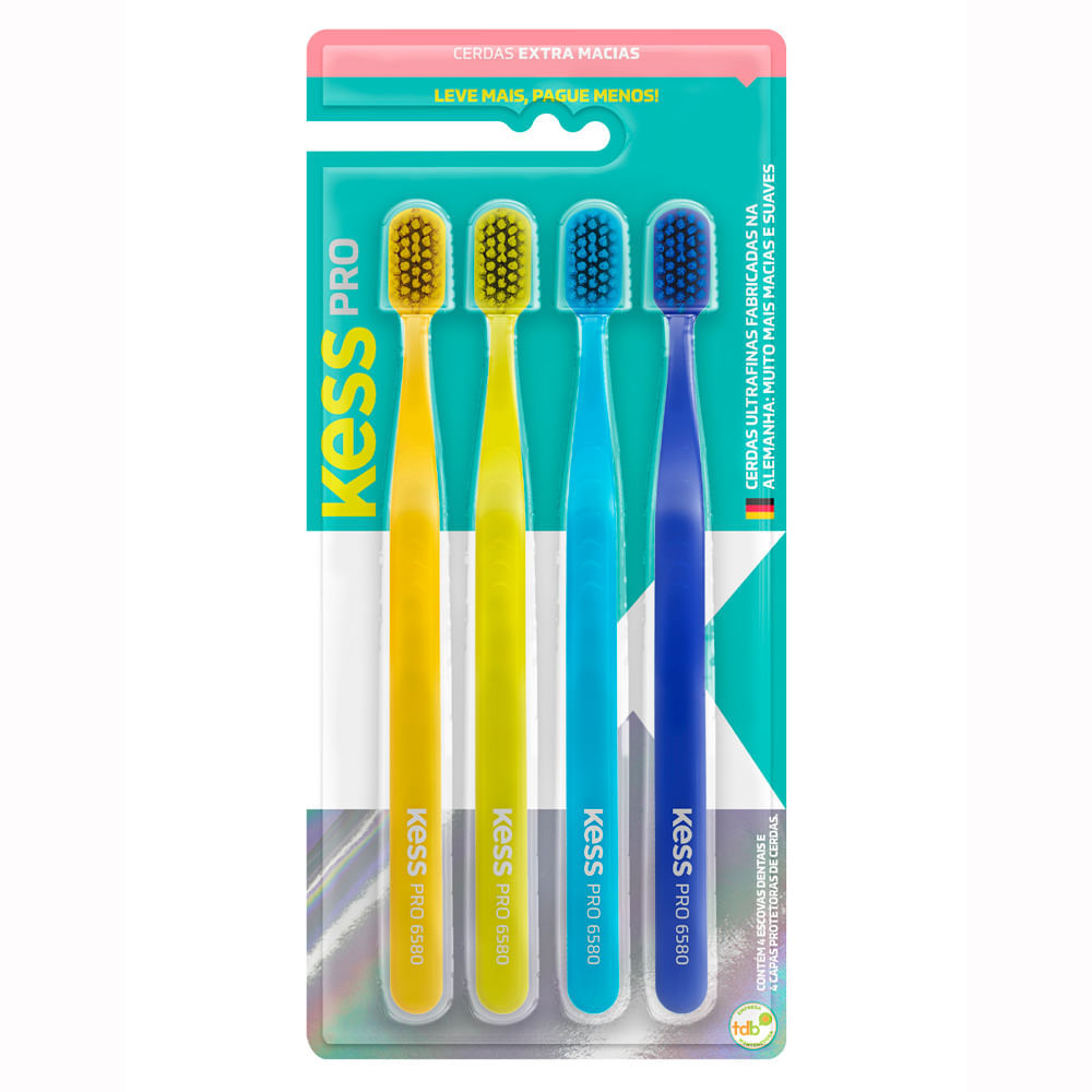 Escova Dental Kess Pro Cerdas Extra Macias Cores Sortidas com 4 Unidades em Oferta na Shopee