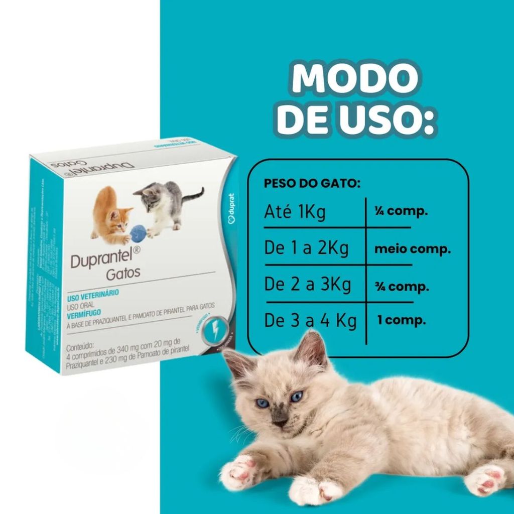 Kit 03 Duprantel Gatos C/4 Comprimidos Vermifugo