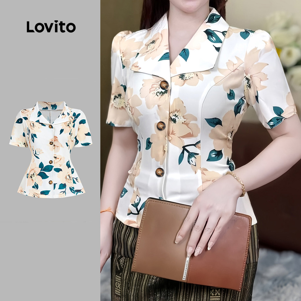 Lovito Blusa Elegante De Festa Com Estampa Floral E Modelagem Estruturada Para Primavera/verão L165ED1503 em Oferta na Shopee