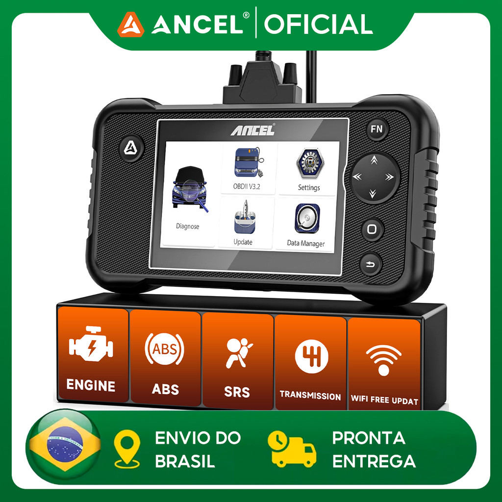 【PRONTO ENTREGA】Ancel FX3000 Elite Scanner Automotivo Leitor OBD2 com Reset ABS, Airbag, Óleo e Bateria Português