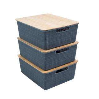 Kit 3 Caixas Organizadoras Tampa de Bambu 12l Cinza - Oikos em Oferta na Shopee