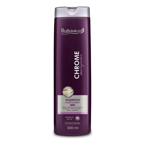 Shampoo Vegano Chrome Matizador 300ml Cabelos Grisalhos Platinados Brancos Bothânico Hair Cosméticos