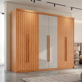 Guarda-Roupa Casal Frisado Xangai 100% MDF 6 Portas 2 Gavetas Naturalle e Off White