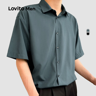 Lovito Men Camisa Elegante para Deslocamento com Botões Na Frente Primavera/verão Preta para homens LNE122148 em Oferta na Shopee