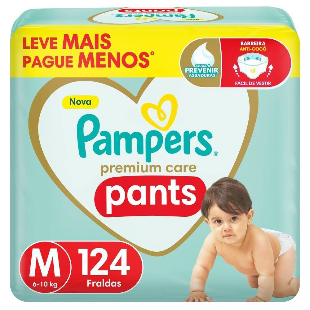 Fralda Pampers Premium Care Pants M 124 Unidades em Oferta na Shopee