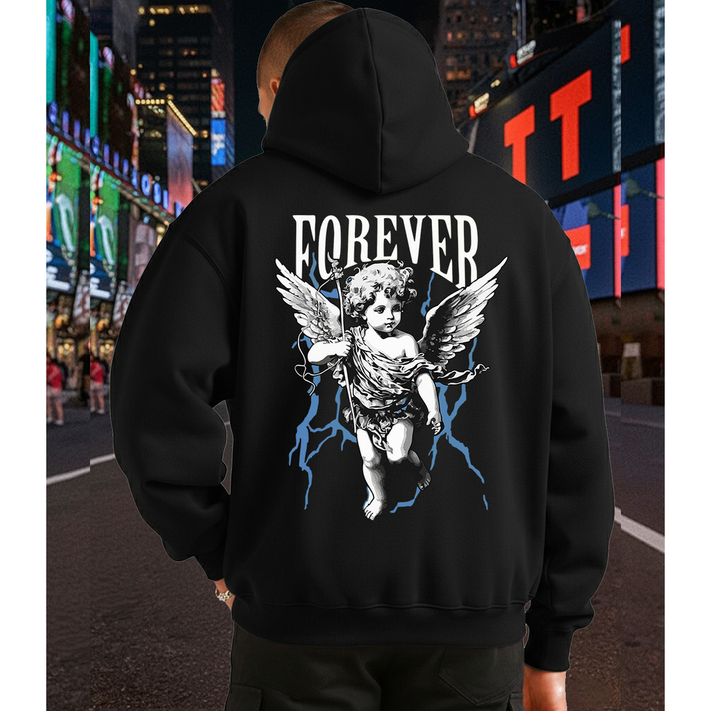 Moletom Blusa De Frio Canguru Forever Angel Estampado Capuz Flanelado Unissex Premium Estilo Urbano
