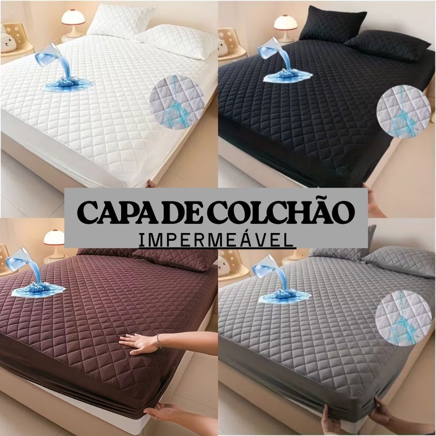 Capa Protetor de Colchão Impermeável Casal Padrão Matelado Com Elástico