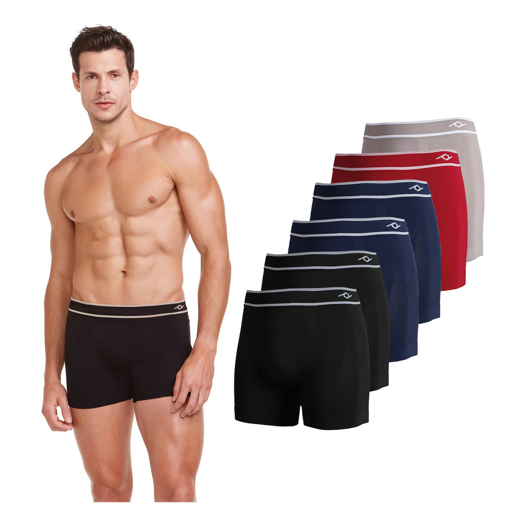 Kit 6 Cuecas Boxer Masculina Plié Microfibra Sem Costura Personal Fit Conforto E Secagem Rápida