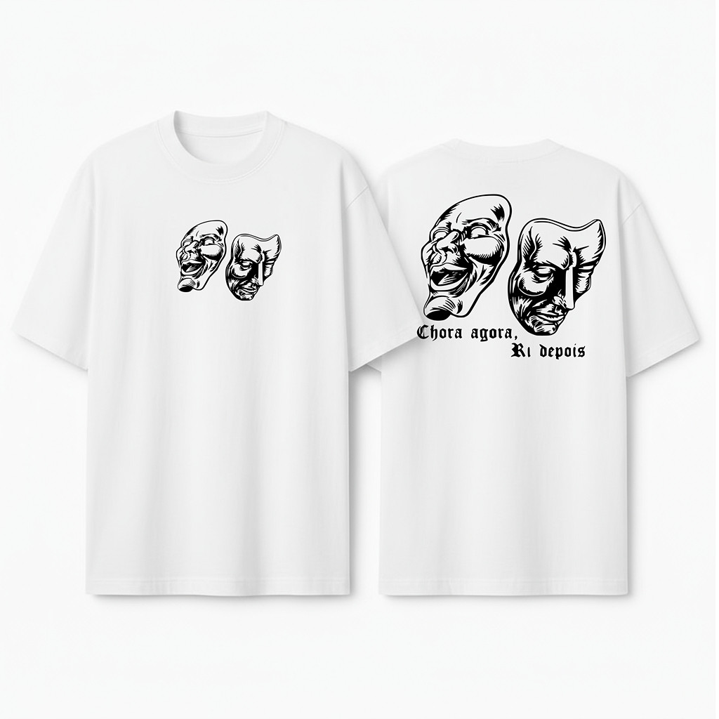 [Camiseta Premium em Algodão Puro]VU Camiseta Streetwear Masculina Oversized Chora Agora Ri Depois Algodão
