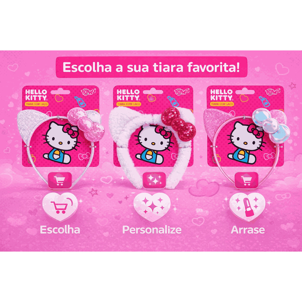 Tiara Infantil Hello Kitty com Laço Brilhante Toyng em Oferta na Shopee