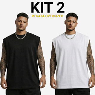 KIT 2 ou 1 Camiseta Regata Oversized Masculina Malha Premium Básica Lisa Academia Machão e Treino em Oferta na Shopee