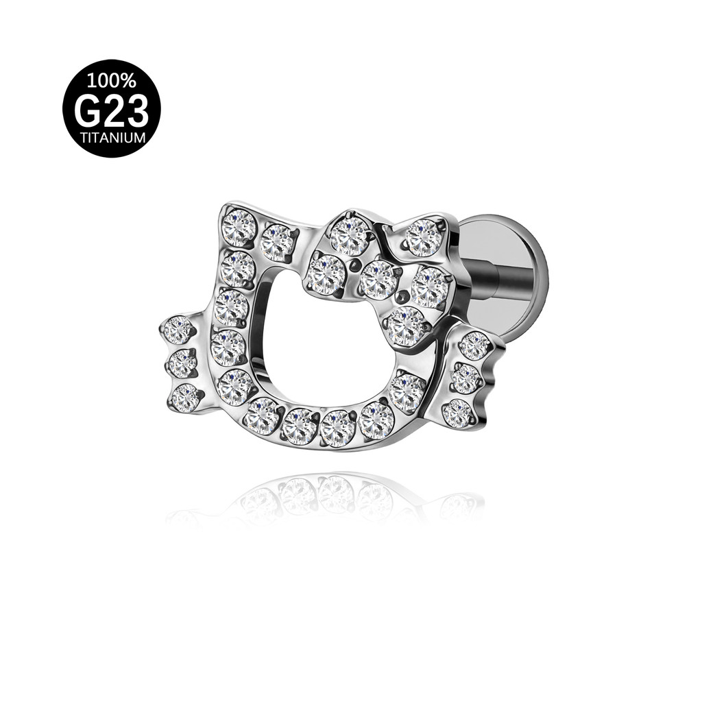 Piercing Brincos HelloKitty - KT Gato Gatinho Fofo Titânio Labret Zircônia Cravejada Helix Tragus Conch Nariz — imagem 2 de 2