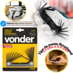 Jogo De Chaves Allen Hexagonal Tipo Canivete 14 Pecas Vonder