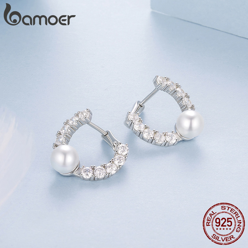 Brincos De Argola De Prata Esterlina 925 Bamoer Deslumbrante Design Perolado Joias Presentes Para Mulheres · foto 2