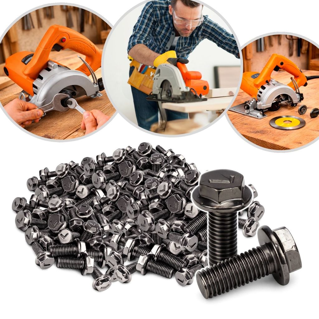 Kit 100 Parafuso Disco Serra Mármore M7 16mm Rosca Esquerda Maquita Bosh Universal Sextavado