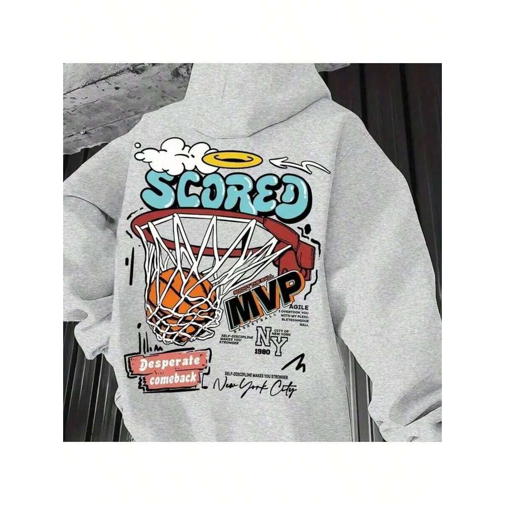 Blusa Moletom Canguru Masculino Casual Flanelado Bolso e Touca Scored Basquete Style Minimalista Confort Premium Leve