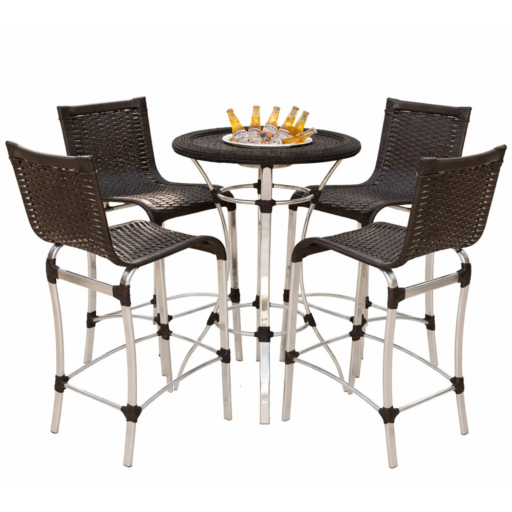 4 Banquetas Haiti + Mesa Bistrô Alumínio com Tampo com Balde para Cozinha, Área, Edícula, Piscina Trama Original