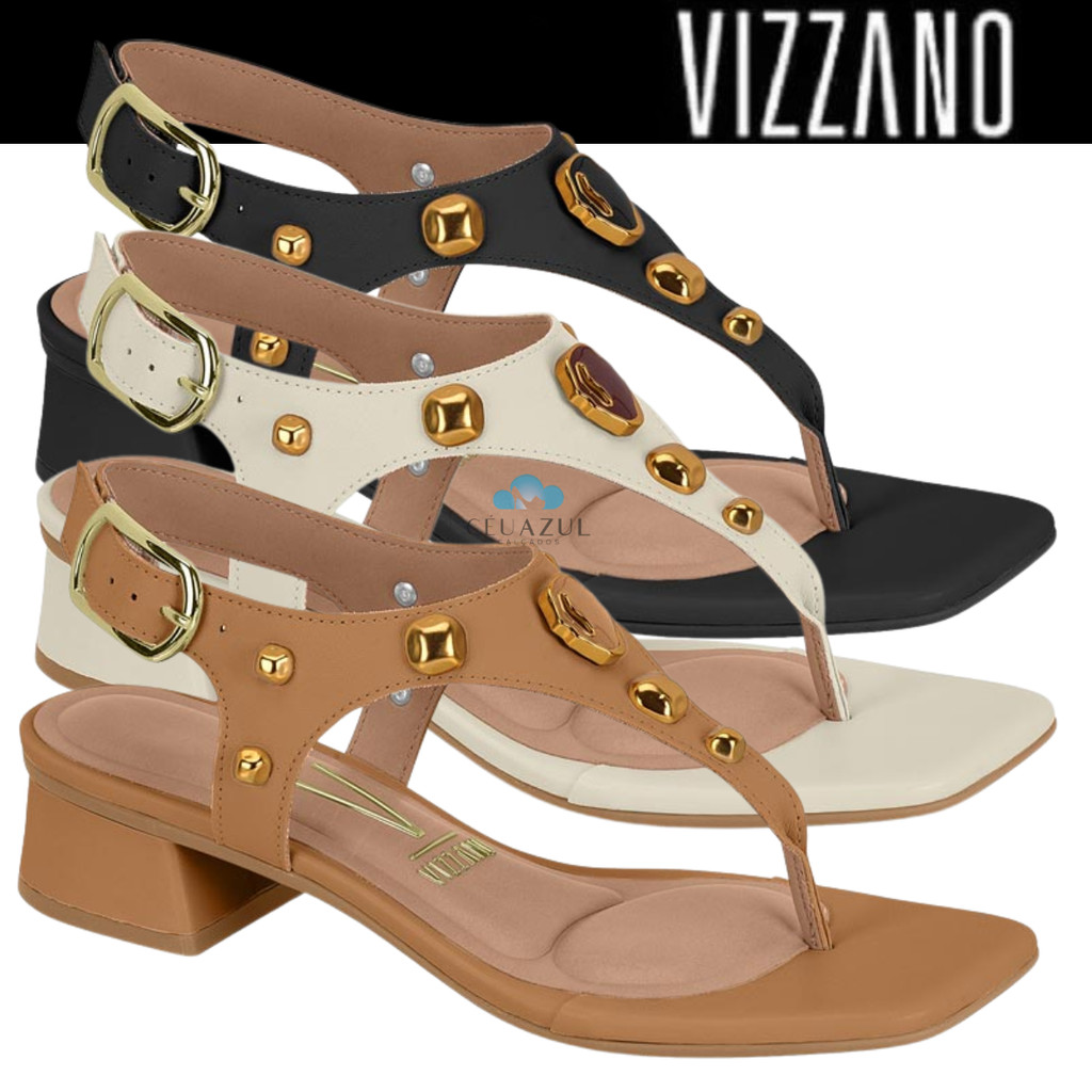 Sandália Feminina Vizzano Salto Baixo Pedraria Luxo Original