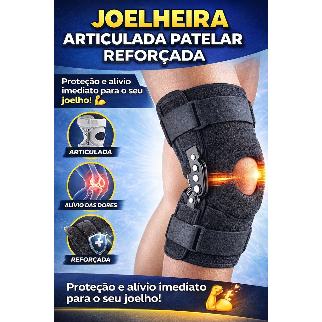 Joelheira De Compressão Ortopédica Articulada Esportiva Com Apoio Reforçado Para Alívio De Dor No Joelho