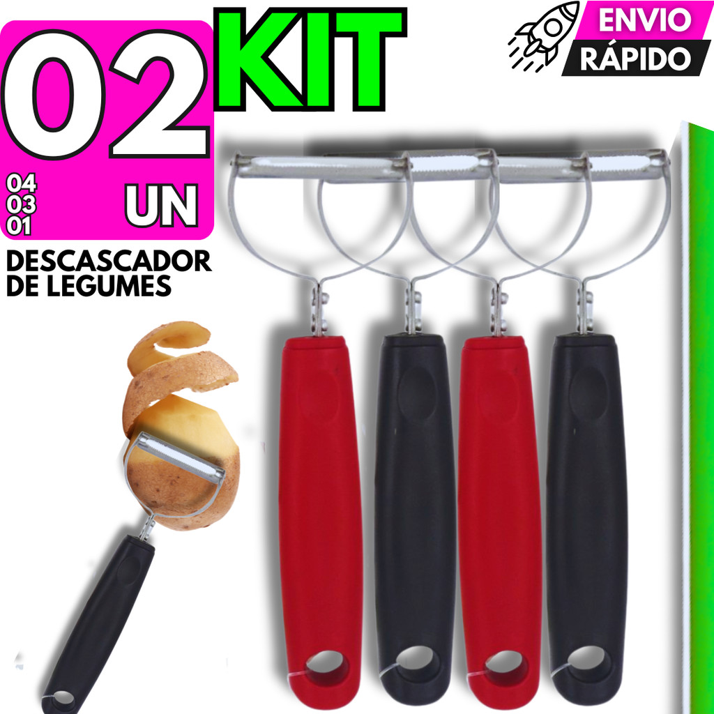 Kit Descascador de Legumes Batata Cenoura Pepino Inox Black Line 17cm Não Enferruja Frutas Maça