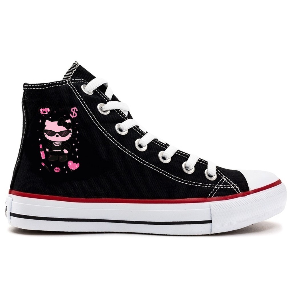 Tênis Bota Hello Kitty Pink Cano Alto Infantil Adulto Lona