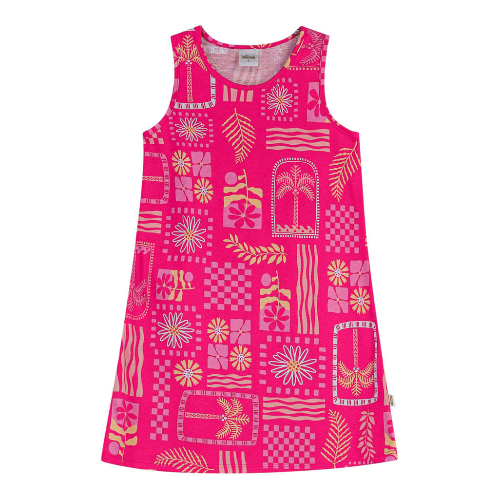 Vestido Infantil Menina Folhagem Tropical Elian Rosa