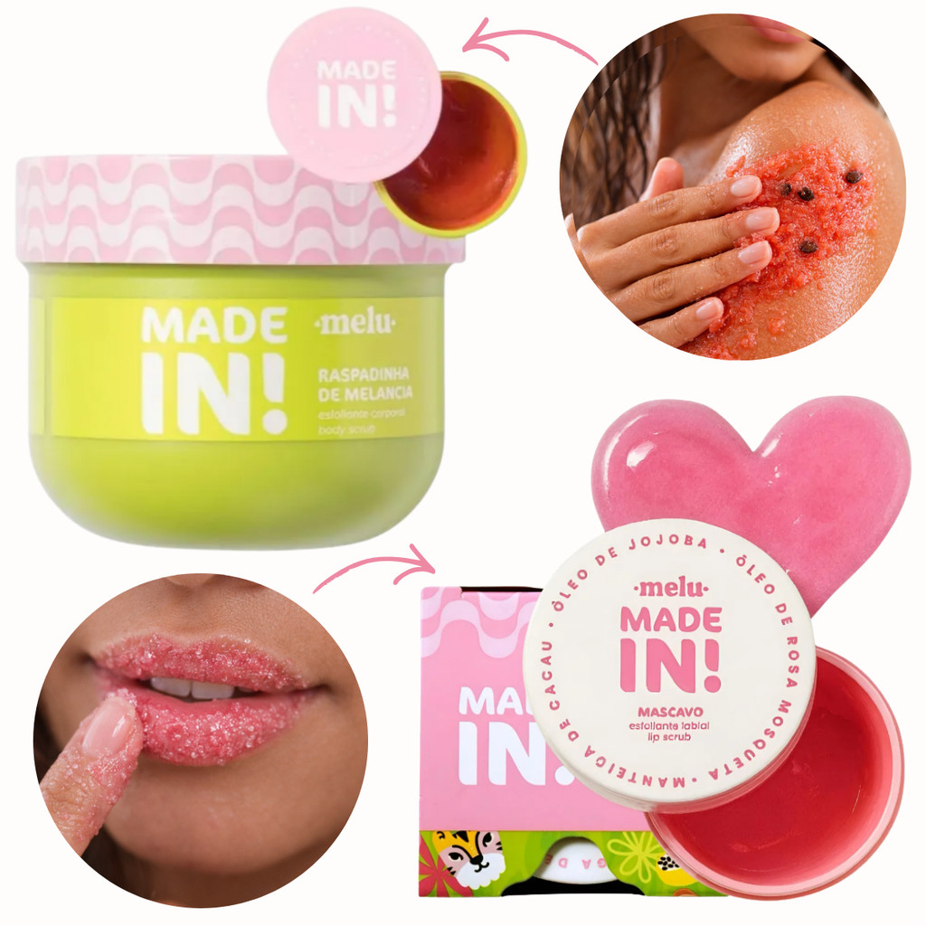 Kit Esfoliante Corporal e Labial Made In Melu Ruby Rose Skincare
