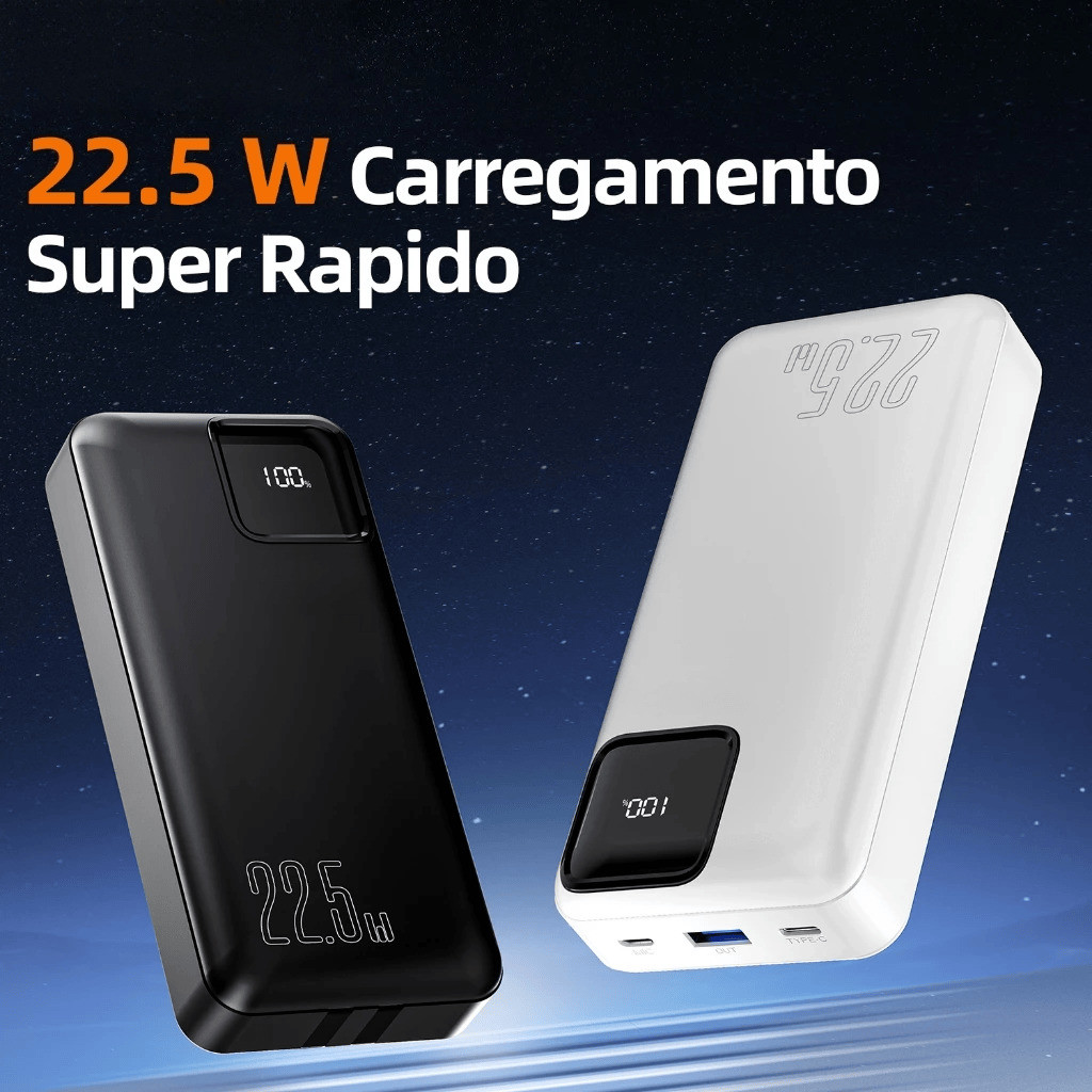 Carregador portátil 10000/20000mah Power Bank Turbo Com Tela LED  tipo C para iphone