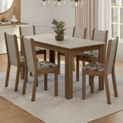 Conjunto Sala de Jantar Lucena Mesa Tampo de Madeira 6 Cadeiras Madesa