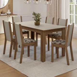 Conjunto Sala de Jantar Lucena Mesa Tampo de Madeira 6 Cadeiras Madesa
