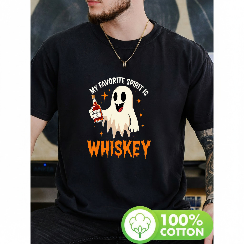 Camiseta Fantasma Whiskey Moderna Confortável Estilosa Divertida Tema Halloween