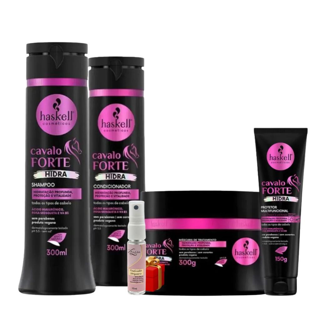 Kit Shampoo + Cond.+ Masc.+ Protetor Haskell Cavalo Hidra  Proteção e Vitalidade 300 ML + Presente Lourre 15ml